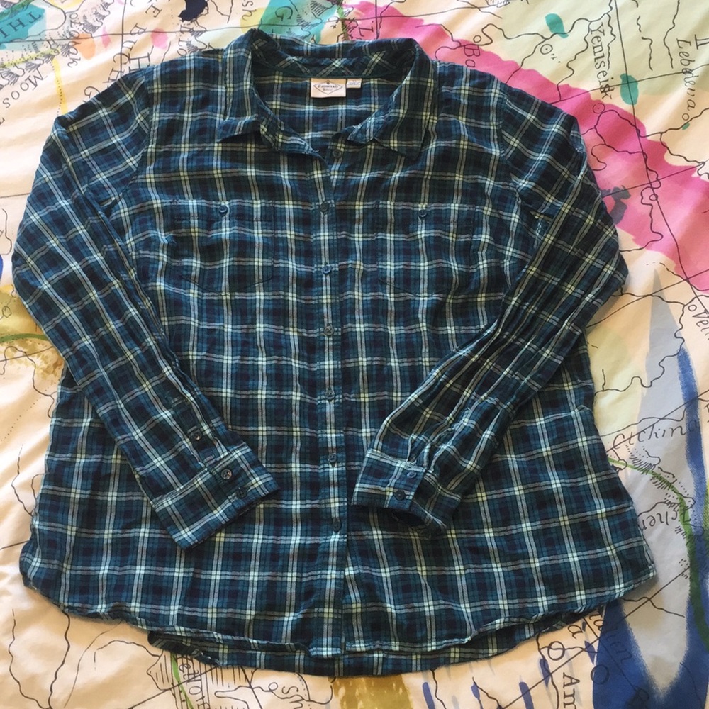 Green plaid button down